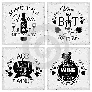 Wine Quotes Typographic Monochrome Emblems