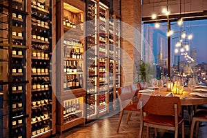 Wine rack in a restaurant. Generative AI