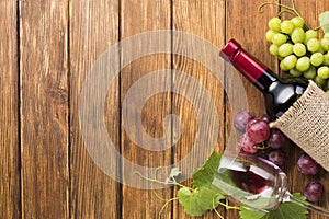 wine with red green grapes frame. High quality photo