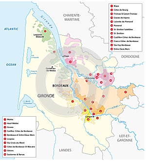 Wine region Bordeaux, map