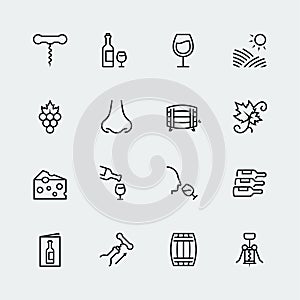 Wine related icons in thin line style