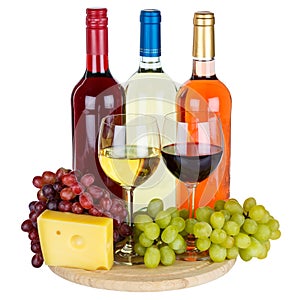 Wine rose red white cheese wines square isolated