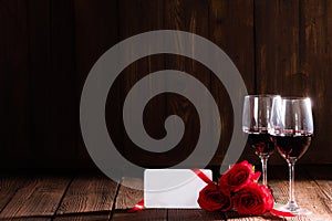 Wine roses and card