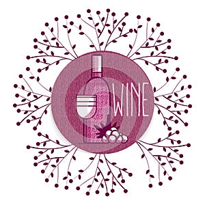 Wine round symbol with leaves