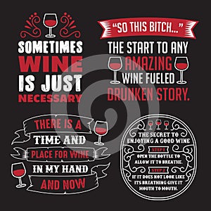 Wine Saying Quote Set, 100 vector, best for print