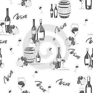 Wine seamless pattern on white background