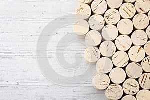 Wine selection and winery setting concept with full frame multiple cork material bottle stoppers with copy space photo