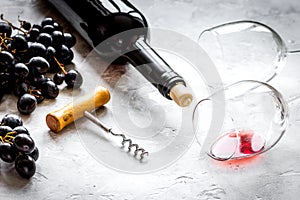 Wine set with bottle and grape on white background