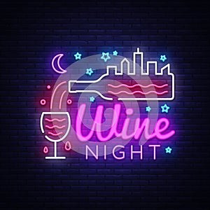 Wine Shop neon sign vector. Wine Bar Concept Design template neon sign, light banner, neon signboard, nightly bright