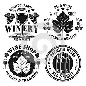 Wine shop set of vector monochrome emblems