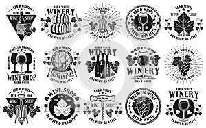 Wine shop and winery set of vector emblems photo