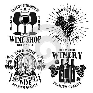 Wine shop and winery set of vector black emblems