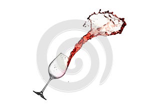 Wine splash with drops isolated on white