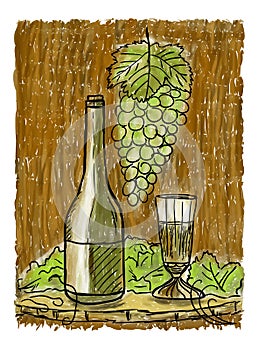 Wine still life painting