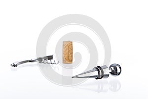 Wine stopper with a cork and corkscrew