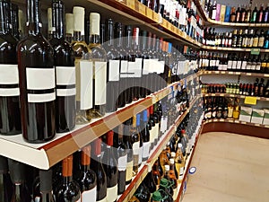 Wine store drinks bottles on shelf