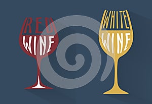 Wine symbol collection with red and white wine long shadow