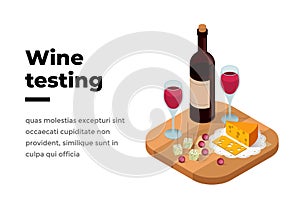 Wine tasting banner isometric vector