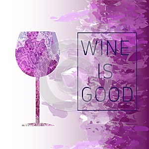 Wine tasting card, with a glass over a pink splash painted background