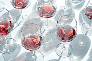 Wine tasting - different glasses of wine, direct light