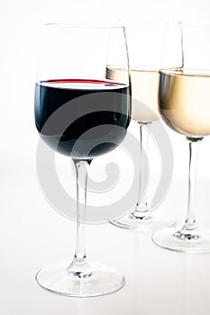 Wine-tasting, a few glasses of red and white wine