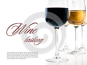 Wine-tasting, a few glasses of red and white wine