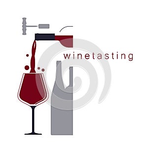 Wine tasting. Pouring wine. Vector illustration.