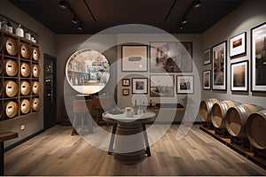 Wine Tasting Room: Create a set of images that showcase a refined, upscale wine tasting room. Generative AI
