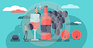 Wine vector illustration. Mini persons drinking alcoholic beverage concept.