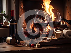 Wine and Warmth: By the Fireplace Ambiance