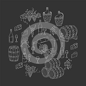 Wine and wine making set vector illustrations