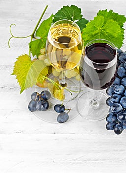 Wine in wineglass with grapes