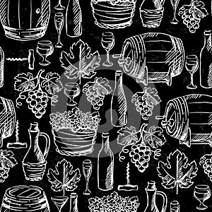 Wine and winemaking seamless pattern drawn by