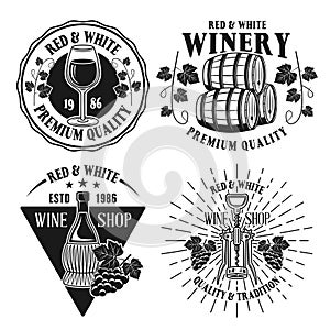 Wine and winery set of vector isolated emblems