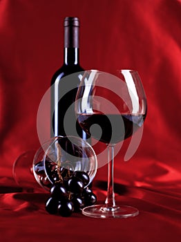 Wineglass and bottle