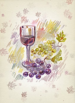 Wineglass and bunch of grapes