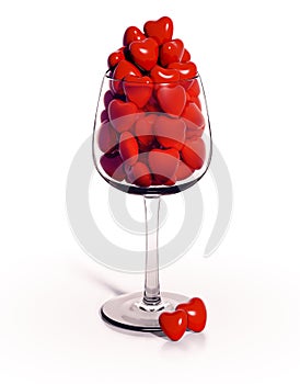 Wineglass overfilled with red hearts