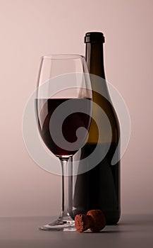 Wineglass red wine black bottle cork