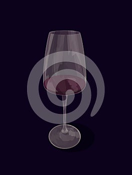 Wineglass with red wine is drawn to realism