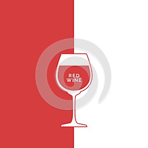Wineglass red wine in flat style. Symmetric beverage outline icon with a text. Isolated on colored background. Restaurant