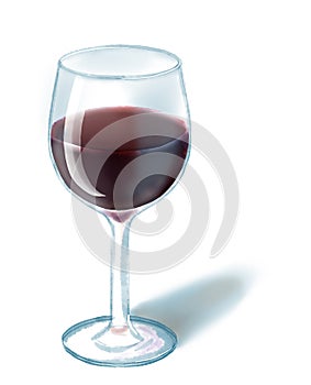 Wineglass with red wine on white background