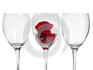 Wineglass with rose flower