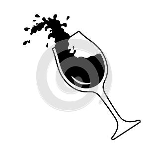 Wineglass with splashes of wine, pouring. Red wine expressive splashes in glass, vector illustration isolated on white.