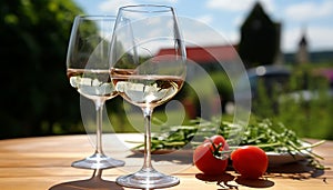 Wineglass on table, , nature, summer, , generated by AI