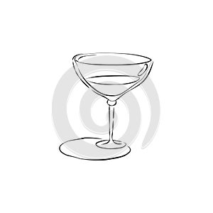 Wineglass with vermouth. Drink element. Contour object. Retro glassware hand draw, design for any purposes. Restaurant