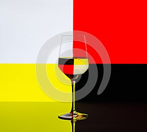 Wineglass with white wine on multicolored background