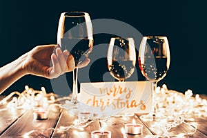 Wineglasses and christmas decorations