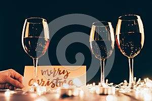 Wineglasses and christmas decorations