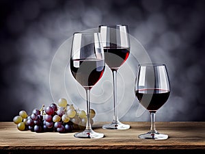 Wineglasses and grapes on a table.