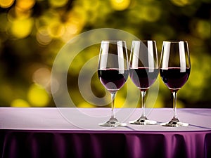 Wineglasses and grapes on a table.